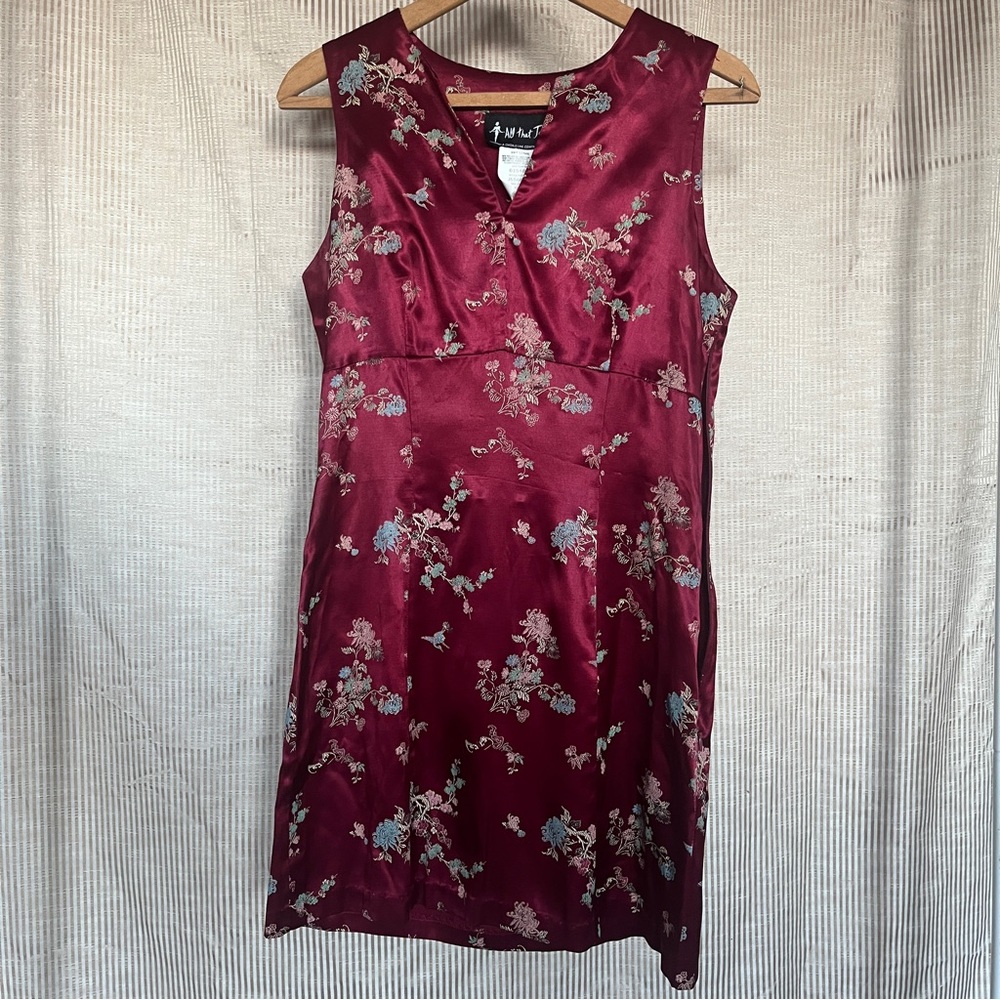 All that Jazz 90s Burgundy Brocade Floral Mini Dress